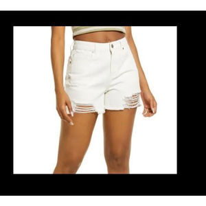 BP Women's DESTROYED Denim WHITE Wash SHORTS High Rise RAW Hem CUTOFF Sz 33